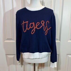 Queen of Sparkles Navy Sweater with white trim
